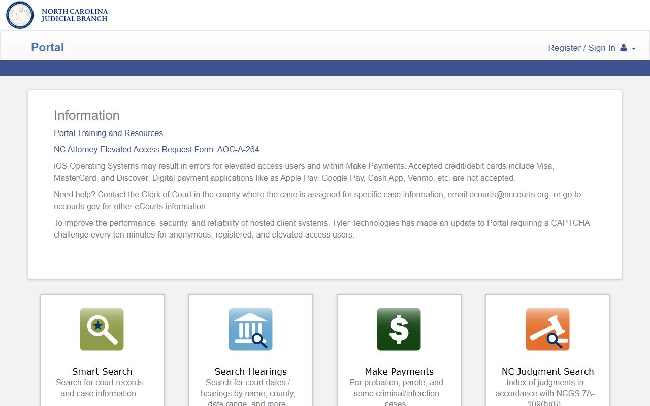 North Carolina eCourts Portal Smart Search and hearings search options